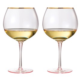 Colored Blush Pink & Gilded Rim Wine Glassware, Large 23oz Cocktail & Champagne Glasses 2-Set Vibrant Color Gold Vintage Stemmed Wine Glass, Gift Idea, Perfect Gifts, Gorgeous Gift Box