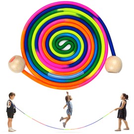HOSHINO 16 FT Long Jump Rope for Kids, Adjustable Groups Rope Skipping with Wooden Handle, Multiplayer Rainbow Jumping Rope for Outdoor Fun, School Sport, Party Game (1PCS)