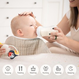 Synrroe Burp Cloths Large, Muslin Burp Cloths for Baby Girls and Boys, Pack of 4 Extra Absorbent and Soft Muslin Bibs, 6 Layers 20 by 10 Inches 100% Cotton (White and Brown 4 Pack)