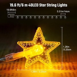 AUAUY Star String Lights, 40 LED 19.6FT String Lights Battery Operated 2 Modes, Christmas Lights, Waterproof Outdoor Lights for Indoor Outdoor Wedding Party New Year Garden Decorations(Warm White)