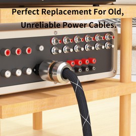 Monosaudio 12AWG Audiophile Power Cord Pure Copper Audio Power Cable 125V 15A HiFi Power Cable Gold Plated Plugs Braided Sleeves Power Line for Speaker,Sub,Turntable,Amp,DAC(1M/3.3Ft)