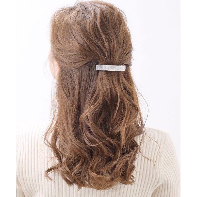 [神戸ヴァンテーヌ] VINGTAINE ラインストーン 5連 カーブ バレッタ ヘアクリップ ヘアアクセサリー H-901-S- シルバー色
