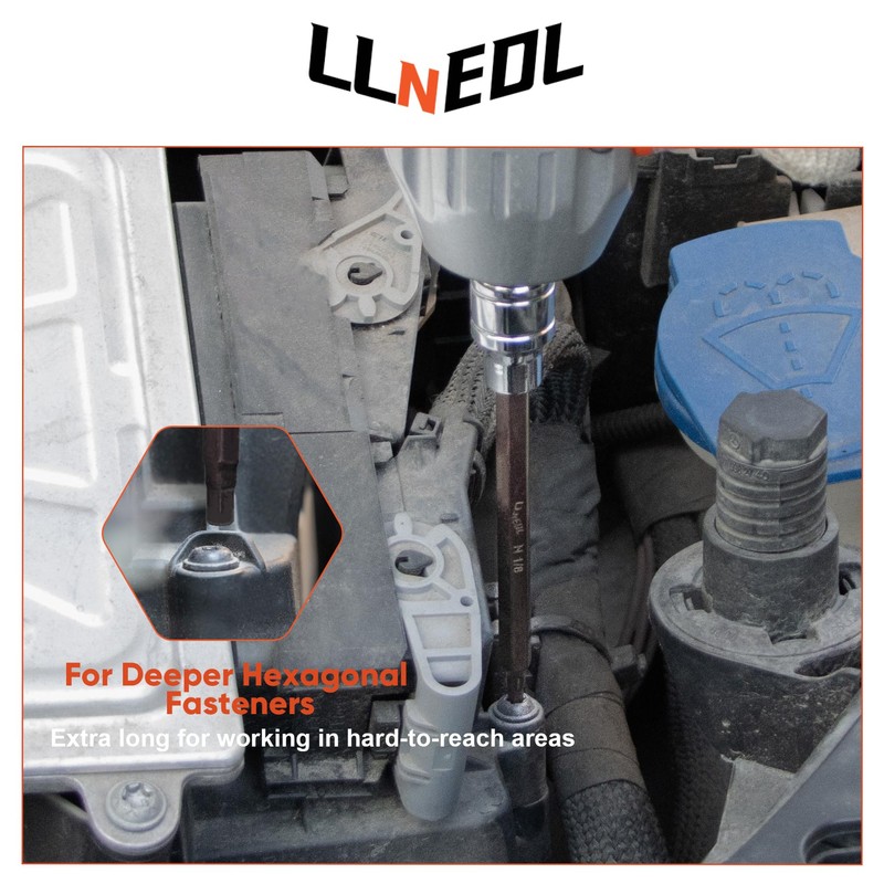 LLNEDL 3/8 Inch Drive Long Allen Hex Bit Socket Set,