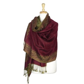 PASKMLNA Border Pattern Double Layered Reversible Pashmina Shawl Scarf (003-03)