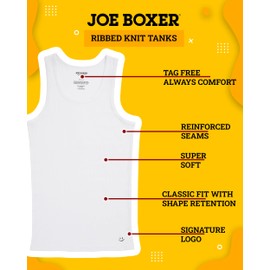 JOE BOXER Mens Tank Tops 4-Pack - Cotton Rib A-Shirts for Men Pack - White Undershirts for Men (Bright White, Large)