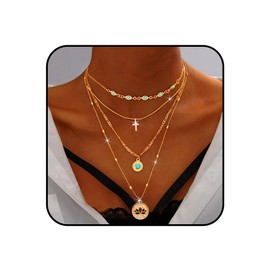 Flimire Gold Necklace for Women Layered Stackable Herringbone Choker Necklace Pearl Pendant Necklace Set Jewelry for Women (Style 2)