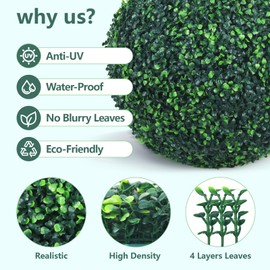 Decwin 20 Inch 2 Packs Artificial Boxwood Balls Topiary Balls, 4 Layers of UV-Resistant Greenery Balls Indoor Outdoor Garden, Backyard, Patio, Front Door – Assembly Required