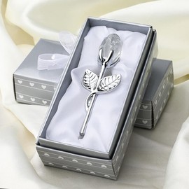 Crystal Metal Red Rose Crafts Graduation Gift Box Set, Valentine Gift Wedding Gift Mother's Day Gift Box Transparent:_Silver Rod White Rose