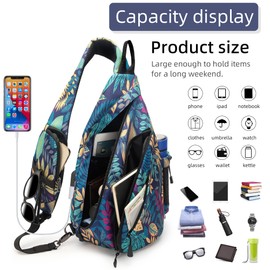 TurnWay Water-Proof Sling Backpack/Crossbody Bag/Shoulder Bag for Travel, Hiking, Cycling, Camping for Women & Men (Palm Leaf)