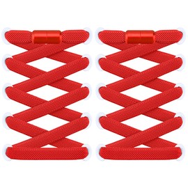 RJ-Sport 2 Pairs of Flat Shoelaces, No Tying, Elasticated, with Quick Release, Quick Lacing System for Unique Comfort and Strong Hold, with Metal Aglets, red, 120
