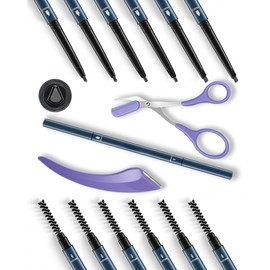 Berinist 6Pcs Microblading Eyebrow Pencils Grey Waterproof Eye Brow Pencil w/Eye Brow Razor & Scissors Kit 0.5mm Ultra-Fine Tip Creates Hair-Like Strokes for Women Effortless Natural Brows