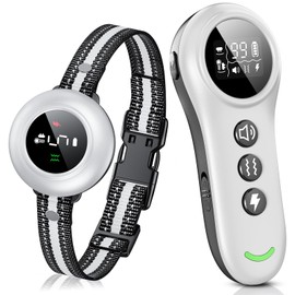 2-in-1 Dog Shock Collar & Dog Bark Collar - Smart Anti Barking Dog Training Collar with 5 Adjustable Sensitivity & 3300FT Remote for All Breeds IP67 Waterproof Rechargeable E-Collar (White)