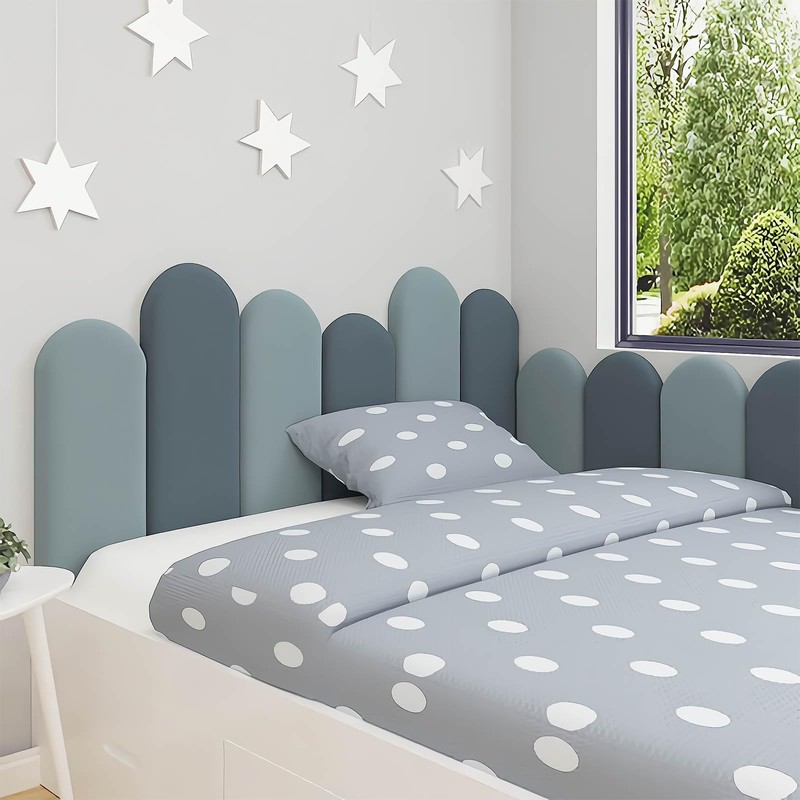 Kids Autism Wall Padding, 4pc Peel & Stick Upholstered Headboard