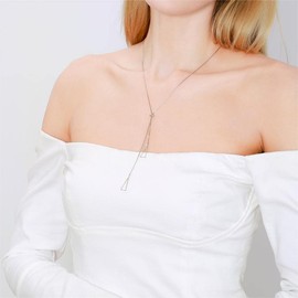 Metzakka Sterling Silver Lariat Necklace, Chic Minimalist Dangle Y Chain Long Necklace for Women Gift (Silver)