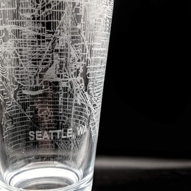 SEATTLE WASHINGTON Engraved City Street Map Beer Pint Glass | Perfect Drinking Gift Idea & Unique Decor!