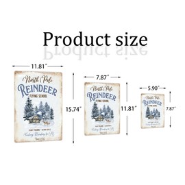 Reindeer Flying School Sign, Santa Sleigh Decoration Christmas Poster, Vintage Metal Signs Wall Decor Tin Sign Funny Decorations for Home Cafes Office Store Pubs Club Plaque Tin Sign 8x12 Inch