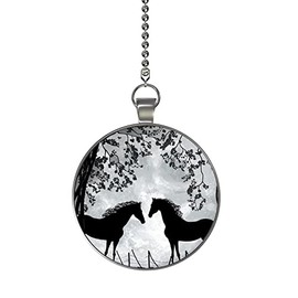 Gotham Decor Horse Pair in Spring Glow in The Dark Ceiling Fan and Light Pull Chain Pendant