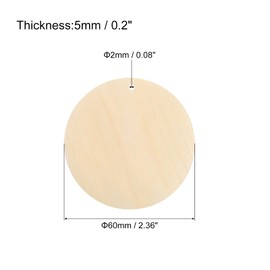 uxcell Round Wooden Discs, 5Pcs 60mm - Log Unfinished Wood Circles with Holes, Wood Ornaments for Crafts, DIY Jewelry Accessories, Birthday Board Tags