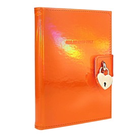Mazeran Heart Shaped Lock Journal, Laser Rainbow PU Hard Cover Notebook Travel Diary, B6 Lined Locking with Key Personal Planner Secret Organizers Gift for Girls Women Daughter