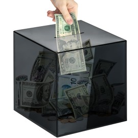 Vcertcpl Acrylic Clear Piggy Bank Money Saving Box for Cash Saving, Unopenable Adults Piggy Bank for Real Money Bank Coin Bank Change Jar (Gray, 12x12CM)