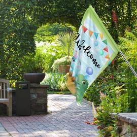RoadSea Dinosaur Welcome Garden Flag - Welocm Home Party Door Sign - Kid Birthday Yard Lawn Sign - Cute Dinosaur Party Garden Indoor Outdoor Decoration Supplies - Double Sided 12" x 20" (Dinosaur)