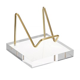 Hipiwe Metal Display Stand with Acrylic Base, Gold Business Card Holder Stand Acrylic Rock Easel Stand for Fossil Coral Mineral Geodes Agate Small Collectibles,3.2"x3.2"x2.8"
