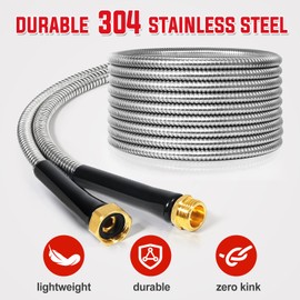 YAMATIC 25FT Stainless Steel Garden Hose with 10 Pattern Spray Nozzle, Heavy Duty Metal Water Hose, Kink-Free, Rust Resistant Hose for Yard, Lawn, RV, Outdoor