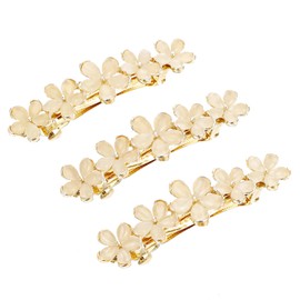 JIEYAO Flower Opal Hair Clips, Pack of 3 2.64 Inch Gold Sparkling Wedding Barrettes French Vintage Hair Pins Metal Automatic Spring Clips Hair Pin Decorative Accessories for Women Thick