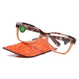 Aya, Premium Reading Glasses, High End Fashion Reader,+1.25 to +4 magnifiers, Square Brown & Black Tortoise. Optical Frame. NY Fifth Avenue.