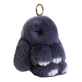ETENOVA Bunny Keychain Soft Cute Rex Rabbit Fur Keychain Car Handbag Keyring Bag Charms Pendant (Deep Gray)