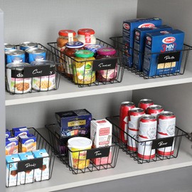 8 Pack Wire Storage Baskets for Organizing with Removable Tags, Pantry Organization Bins for Kitchen Cabinets, Closet - Metal Basket for Laundry, Garage, Refridge, Bathroom Countertop Organizer, Black