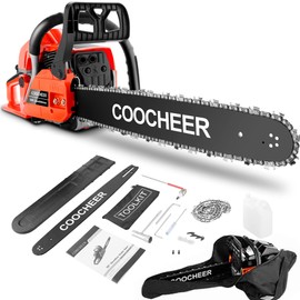 COOCHEER 62CC Gas Chainsaw 20 Inch, 3.5 HP 2-Stroke Chainsaw Gas Powered with Carrying Bag & Tool Kit, Chainsaws for Wood Cutting, Tree Trimming, Farm Use (Orange-Red)