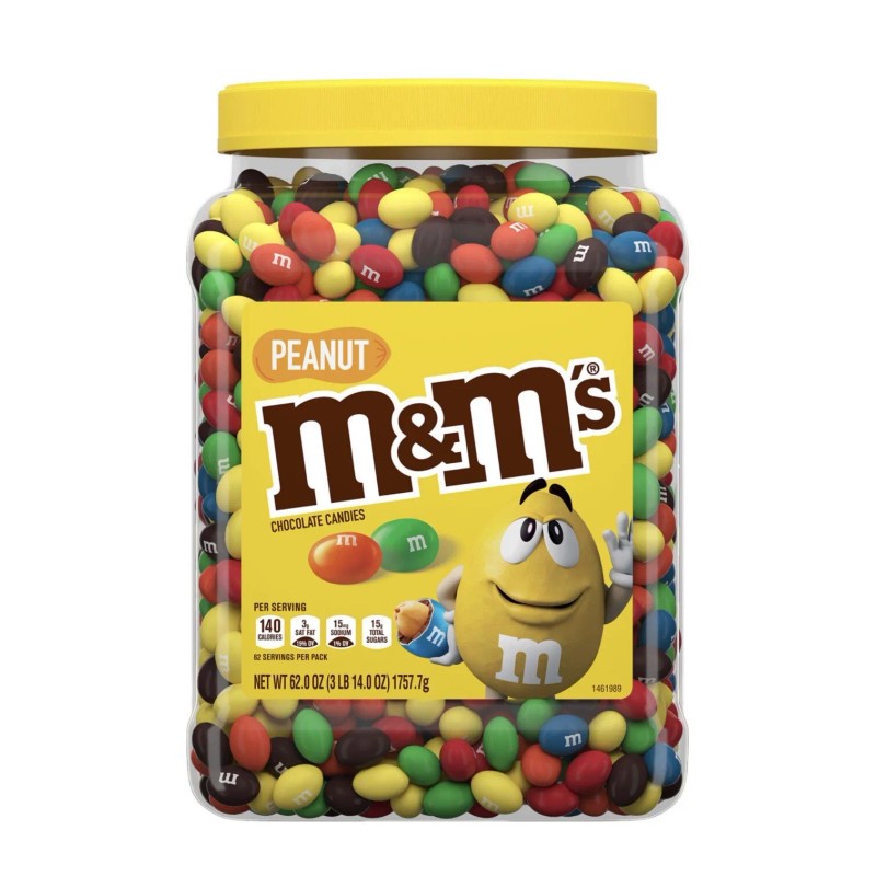 MM's M&M'S Peanut Milk Chocolate Candy Bulk Jar, 62 oz.