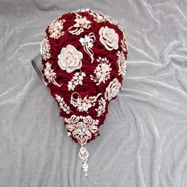 IFFO YIFUwedding Bride Water Drop Wine red Bouquet Navy Blue Wedding Luxury Jewelry Proposal Bridesmaid Groom Corsage Wrist Flower Decoration (Burgundy Bouquet)