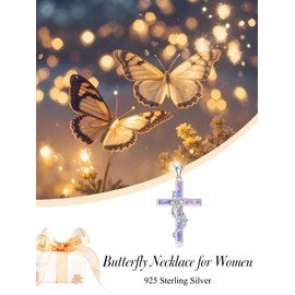 WINNICACA Butterfly Necklace for Women 925 Sterling Silver Butterfly Cross Pendant Necklaces Purple Opal Jewelry Gifts for Women Her Wife Daughter Girlfriend Anniversary Bifthday Gifts