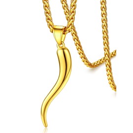 FaithHeart Gold Italian Horn Pendant Necklace for Women Men Stainless Steel Cornicello Necklace Protection Necklace Chains with Pendant Italian Charm Talisman with Gift Box