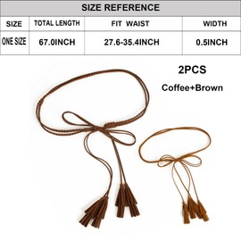 ILuvatar U33 - Cinturón trenzado de cuerda estilo bohemio para mujer, Café+café, 170CM