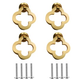 Newsmy 4 Pcs Flower Drop Ring Drawer Cupboard Knobs, Solid Brass Alloy Gold Wardrobe Handles Kitchen Cabinet Handles Furniture Cupboard Handle(4 Flower-8 Screws)