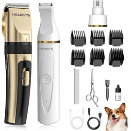 Heapets 3-in-1 Cordless Pet Grooming Clippers, Paw Trimmer & Nail Grinder Kit – Low Noise, Rechargeable Cordless Clippers for Cats, Dogs, and Other Pets:_White