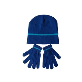 Boys Children's Hat And Gloves Set Kid's Warm Beanie Hat & Gloves Set for Winter Autumn Blue