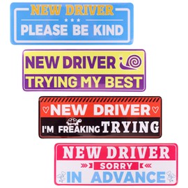 4pcs New Driver Magnet for Car, 9x3in Rookie Magnetic Sticker Waterproof Reflective Student Driver Magnet Detachable Safety Learner Sign for Car