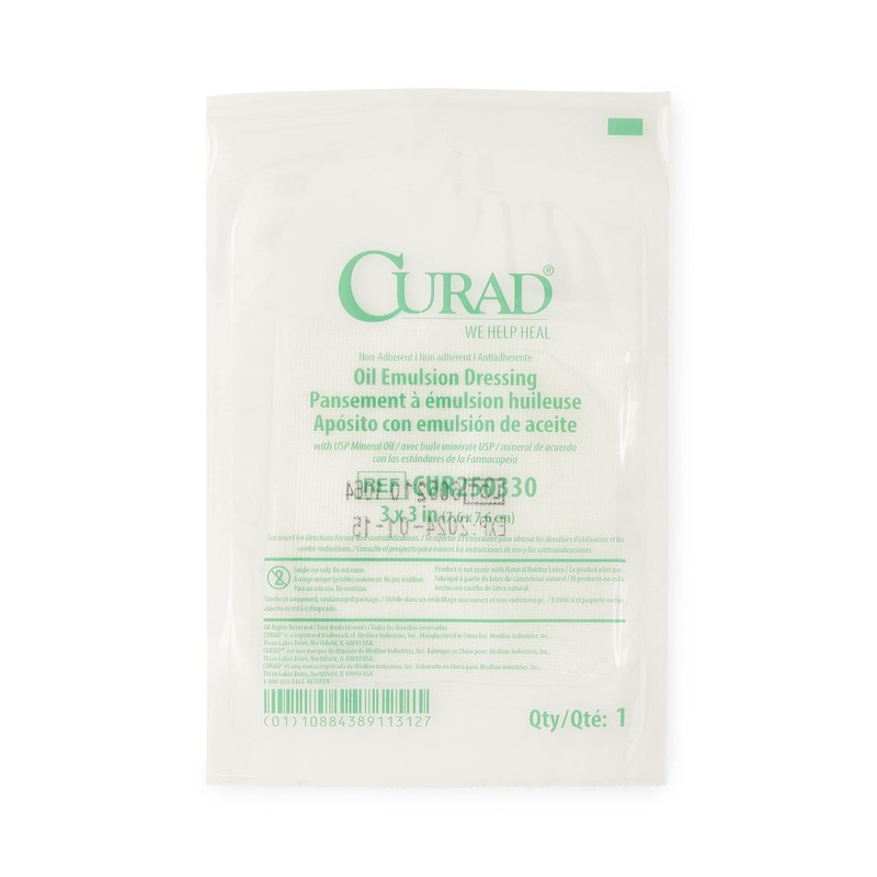 CURAD Sterile Non-Adherent Oil Emulsion Gauze Dressing, 3" x 3",