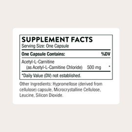 THORNE - Acetyl-L-Carnitine - 500 mg - Supports Brain Function & Healthy Nerve Sensations in The Hands & Feet* - Gluten, Dairy & Soy-Free - 60 Capsules