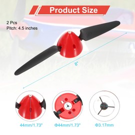 sourcing map 8x4.5 Inch RC Plane Propeller, RC Folding Propellers Spinner Size D44xH44mm 3.17mm Motor Shaft Dia 2-Vane with Nylon Plastic Spinner for Airplane Helicopter(Black Red, Pack of 2)