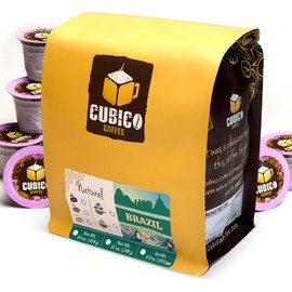 Brazil Coffee, Single Serve Coffee Pods, Premium Brazilian Santos Natural Single Origin Fresh Roasted Coffee | K-Cup Compatible Brewers | Cubico Coffee | 10 Count