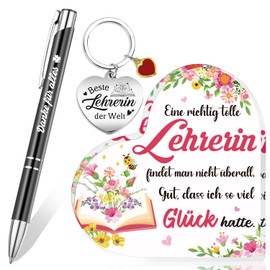 HOWAF Teacher Gift Farewell, Teacher Heart Shaped Acrylic Home Decoration, Thank You for Everything Pen, Keyring Teacher, Gifts for Teacher Farewell Gift Teacher Gift