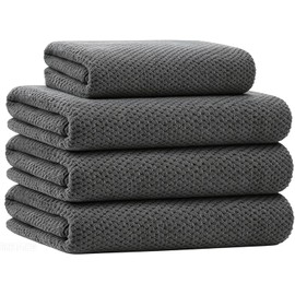 Toallas de Baño de Microfibra, 4 Piezas 3 Toallas de Baño Grandes para Cuerpo (70x140cm) + 1 Toalla para Gym/Rostro Ultra Absorbentes, Secado Rápido para Gym, Playa, Spa, Hotel-Marrón (Gris)
