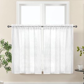 White Small Curtains, 2 Panels Cafe Curtains, Kitchen Curtains, Small Window Curtains, Translucent Short Curtains for Small Windows Bathroom Bedroom Living Room Basement Laundry Room, 65x90cm
