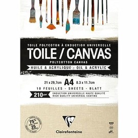 Clairefontaine - Ref 975210C - Ready to Paint Grained Canvas Pad (10 Sheets) - A4 Sized, 210gsm Paper, Acid Free, pH Neutral - Sandy - Suitable for Oil & Acrylic Paint