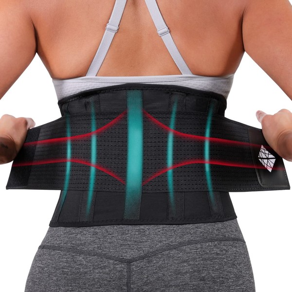NeoHealth Breathable & Light Lower Back Brace | Waist Trainer Belt | Lumbar Support Corset | Posture Recovery & Pain Relief | Waist Trimmer Ab Belt | Exercise Adjustable | Women & Men | Black L
